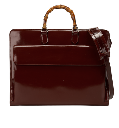 Vintage Bamboo Briefcase, &pound;375, Handbags, Brown, Leather, Front view